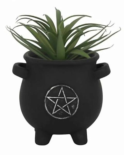 Schwarzer Hexenkessel als Pflanzenschale mit Pentagramm Dekofiguren schwarz günstig online kaufen