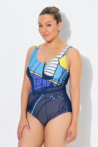 Ulla Popken Badeanzug Badeanzug Segelmotiv ohne Softcups Rundhals günstig online kaufen