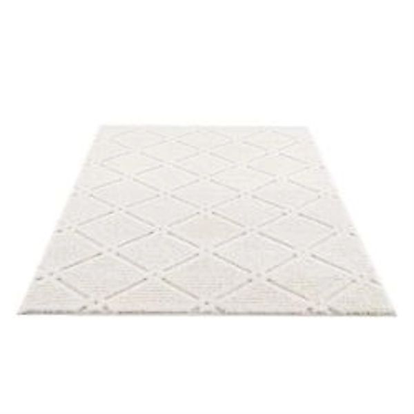 payé Teppich Hochflor 80x150 cm Creme Boho-Rautenmuster günstig online kaufen