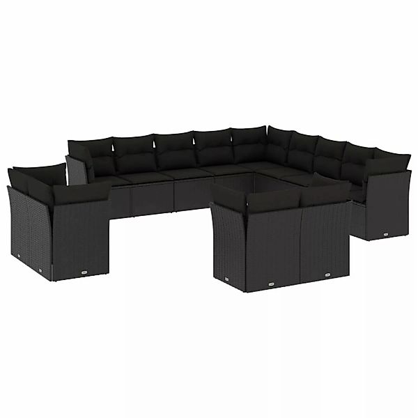 vidaXL 13-tlg Garten-Sofagarnitur mit Kissen Schwarz Poly Rattan Modell 14 günstig online kaufen