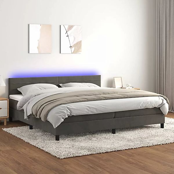 Vidaxl Boxspringbett Mit Matratze & Led Dunkelgrau 200x200 Cm Samt günstig online kaufen