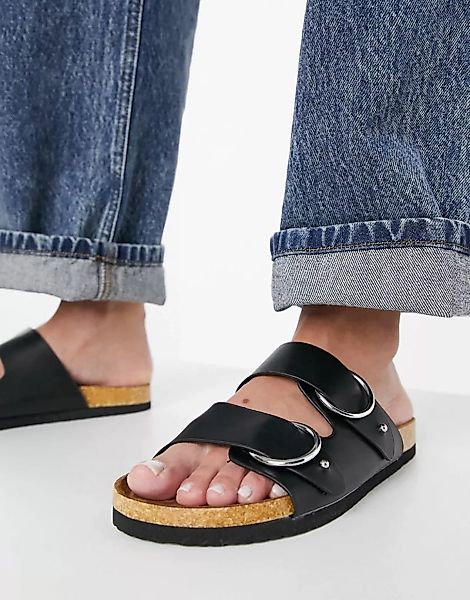 ASOS DESIGN – Fewer – Sandalen mit doppelten Riemen in Schwarz günstig online kaufen