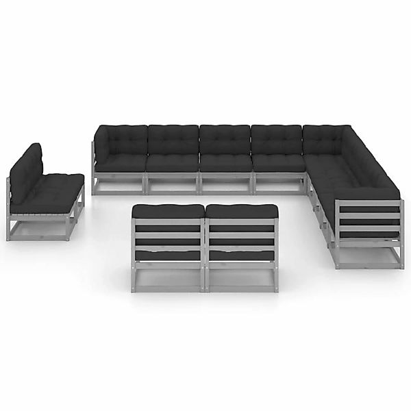 13-tlg. Garten-lounge-set Mit Kissen Grau Kiefer Massivholz günstig online kaufen