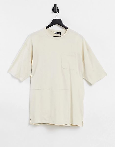 ASOS DESIGN – Oversize-T-Shirt im Longline-Schnitt mit Ziernaht in Beige-Ne günstig online kaufen