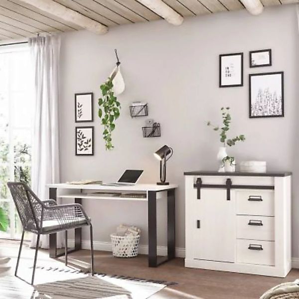 Lomadox Büromöbel Set SHELTON-61 in weiß mit anthrazit, B/H/T: ca. 238/91/6 günstig online kaufen