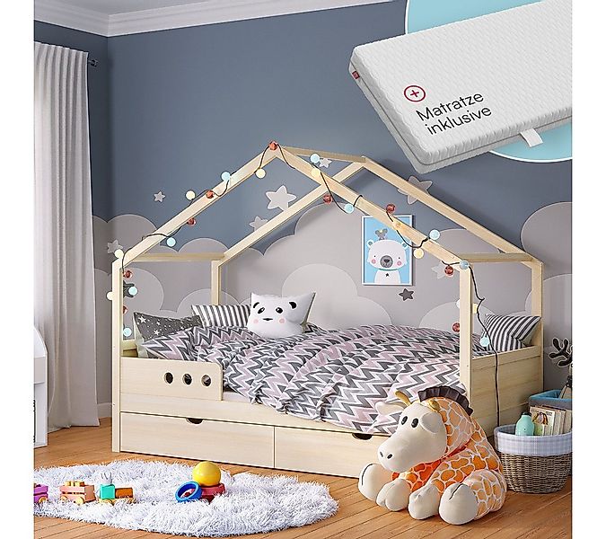 Bellabino Hausbett Bela 90x200 cm aus Massivholz Kiefer (natur mit 1 Schubl günstig online kaufen