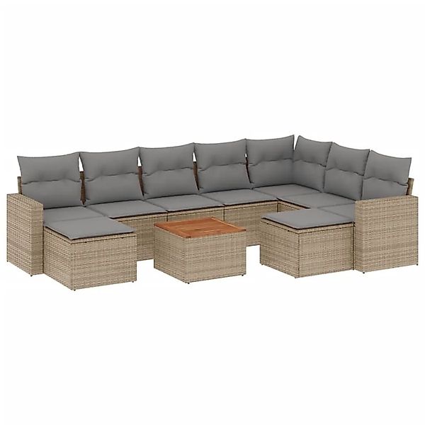 vidaXL 10-Tlg Garten-Sofagarnitur mit Kissen Beige Poly Rattan 3224407 günstig online kaufen