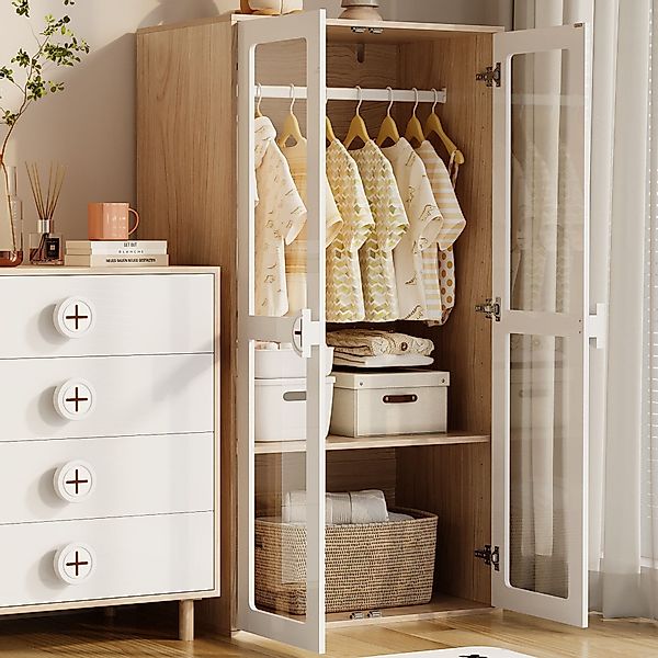 MODFU Kleiderschrank mit Glas-Türen, Umfallschut (Flurschrank, günstig online kaufen
