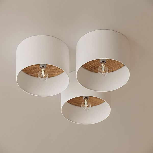 Deckenleuchte Telesto, weiß, Ø 35 cm, Stoff, Holz, Stahl günstig online kaufen