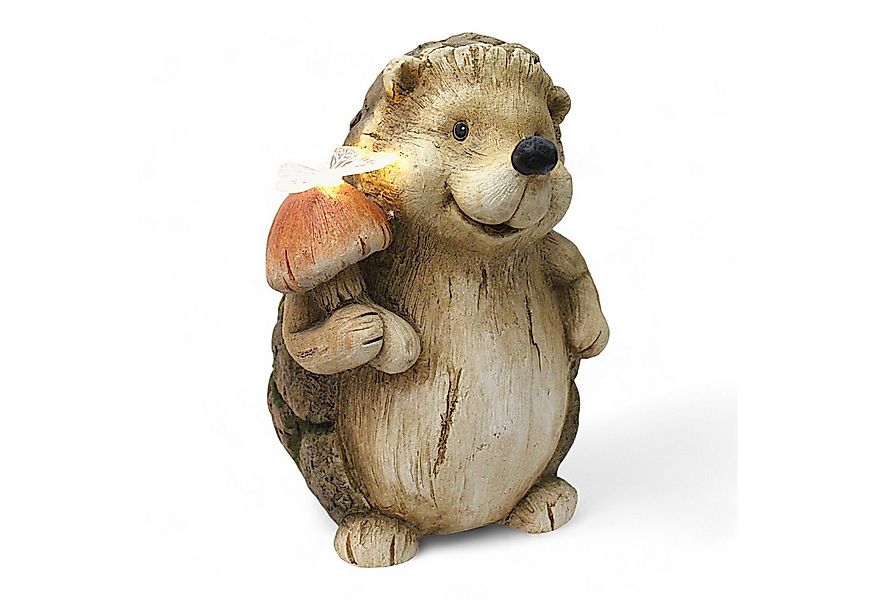 Arnusa Gartenfigur Solarlampe Igel mit Schmetterling Holzoptik Gartendeko 3 günstig online kaufen