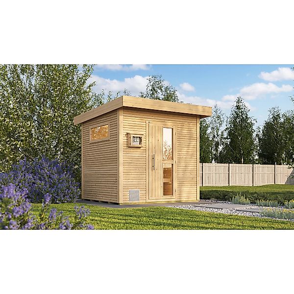 Weka Design-Saunahaus Kuopio Außenmaß 263 cm x 298 cm Natur Technikpaket 1 günstig online kaufen