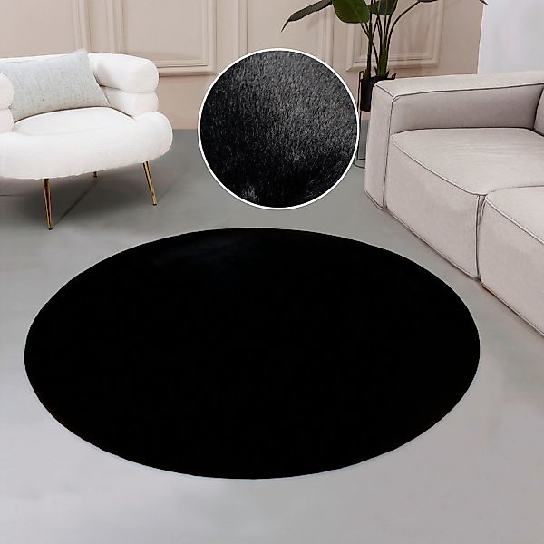 my home Fellteppich "Balu, Kunstfell Teppich, Modern" rund 20 mm Höhe Kanin günstig online kaufen