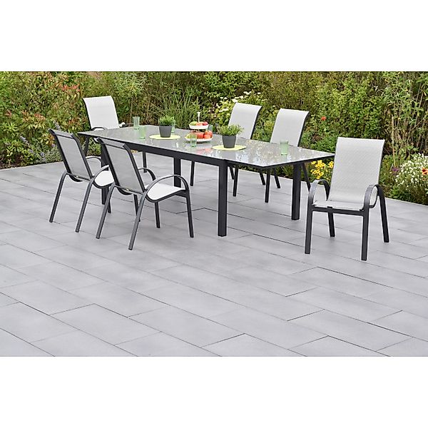 Merxx Amalfi Set 7-tlg. 6 Stapelsessel Gartentisch Ausziehbar 200 (300) x 1 günstig online kaufen