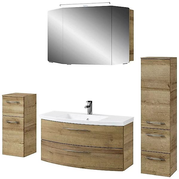 Badezimmermöbel Set in Riviera Eiche CERVIA-66 Waschtisch, Spiegelschrank u günstig online kaufen
