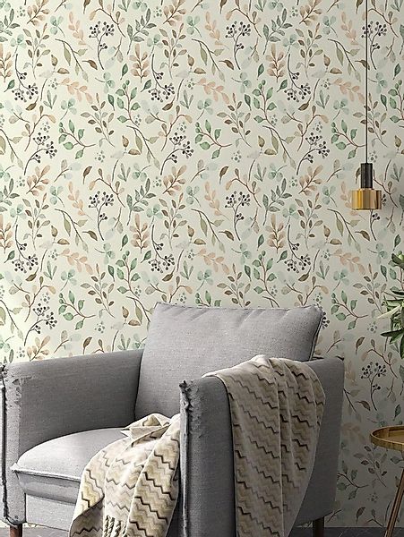 HomeBella Mustertapete Selbstklebende Tapete floral Blätter in Grün Beige, günstig online kaufen