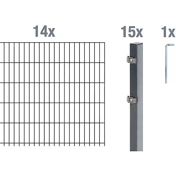 Metallzaun Grund-Set Doppelstabmatte verz. Anthrazit beschichtet 14 x 2 m x günstig online kaufen