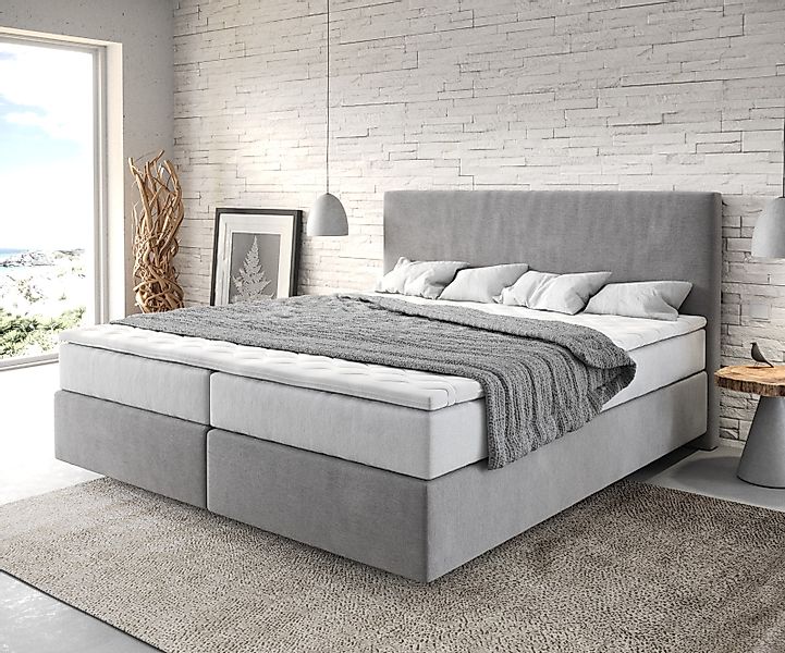Boxspringbett Dream-Well 180x200 cm Mikrofaser Grau mit TFK Matratze und Vi günstig online kaufen