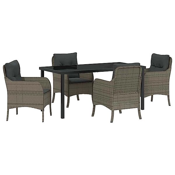 vidaXL 5-Teilige Garten-Essgruppe mit Kissen Grau Poly Rattan 3380165 günstig online kaufen
