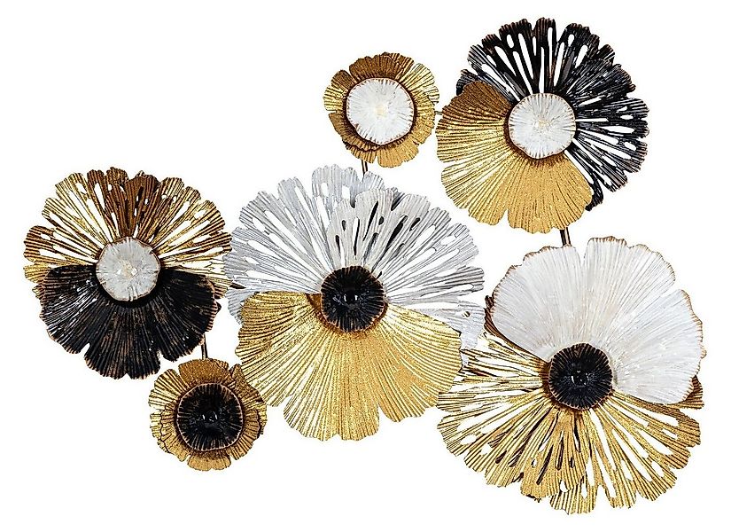 Levandeo® Metallbild, Metallbild 75x53cm Wandbild Blüte Metall Schwarz Gold günstig online kaufen