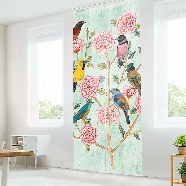 Schiebegardine Chinoiserie Collage in Mint günstig online kaufen