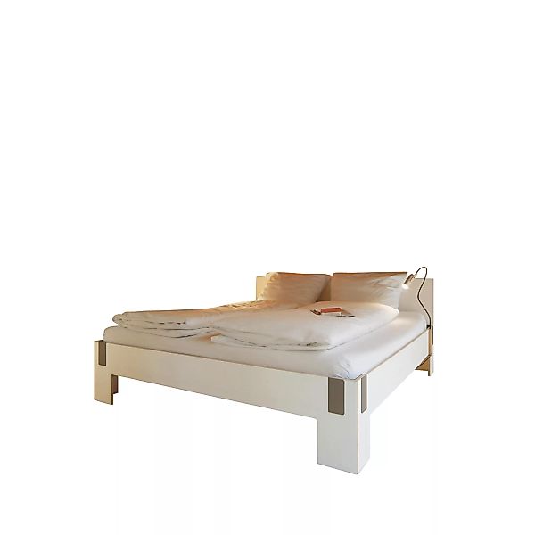 Moormann - Moormann Tagedieb Bett mit Kopfteil 180x200cm - weiß/Klammern St günstig online kaufen
