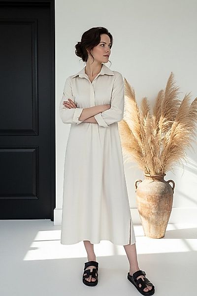 Zuckerwatte A-Linien-Kleid langes Hemdblusenkleid aus feiner Baumwolle mit günstig online kaufen
