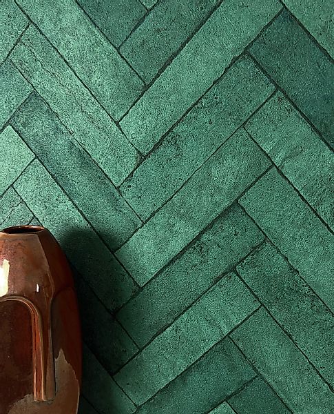 Newroom Vliestapete, Grün Tapete Modern Ziegelstein günstig online kaufen