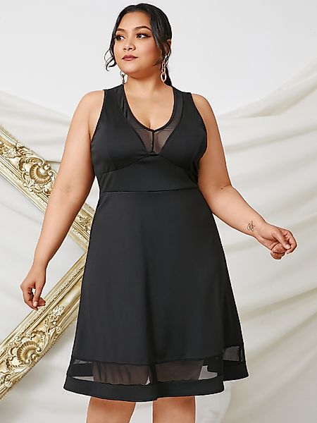 YOINS Plus Größe U-Ausschnitt Semi Sheer Ärmellos Kleid günstig online kaufen