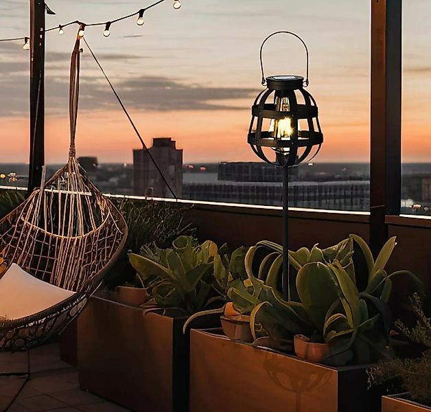 Solarleuchte Garten Balkon Vintage-Stil Schwarz mit Spieß und zum Aufhängen günstig online kaufen