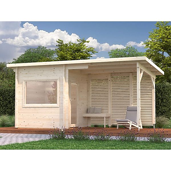 Palmako Sauna Sanna 490 x 210 cm Lackiert Grau-Weiß FSC® günstig online kaufen