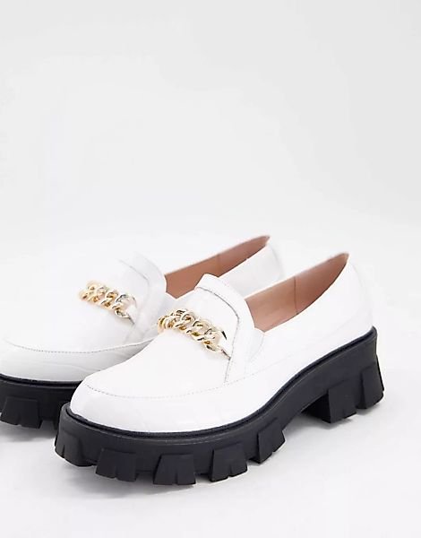 RAID – Alessio – Flache, klobige Schuhe in Kroko-Weiß mit goldfarbenem Kett günstig online kaufen