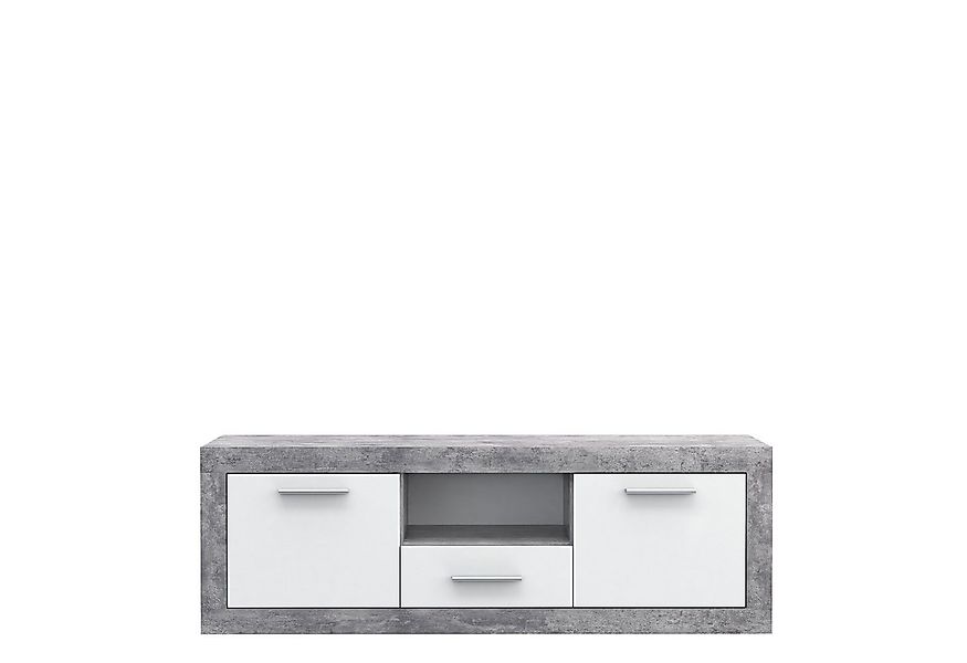 PREISBRECHER Lowboard BACCIO, 2 Türen, 1 Schub, Betonoptik Lichtgrau / Weiß günstig online kaufen