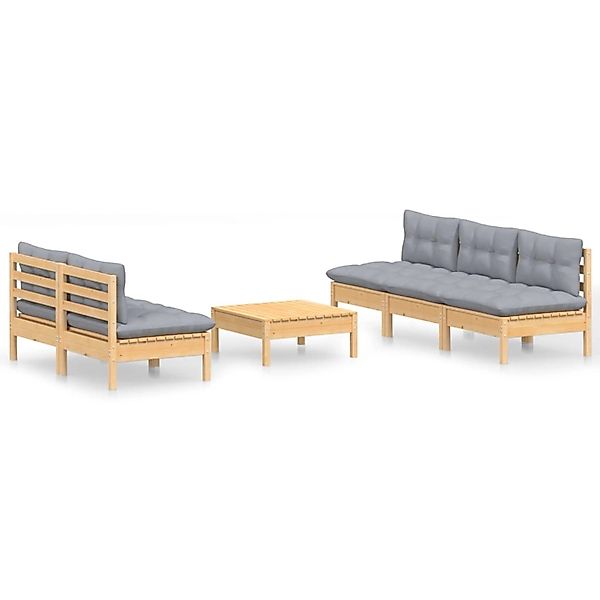 vidaXL 6-Tlg Garten-Lounge-Set mit Grauen Kissen Kiefernholz 3096087 günstig online kaufen