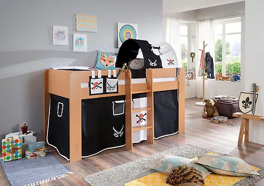 Relita Hochbett »Andi« mit Rolllattenrost, Textil-Set und Leiter, pflegel. günstig online kaufen