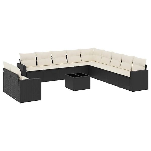 vidaXL 12-Tlg Garten-Sofagarnitur mit Kissen Schwarz Poly Rattan 3251533 günstig online kaufen