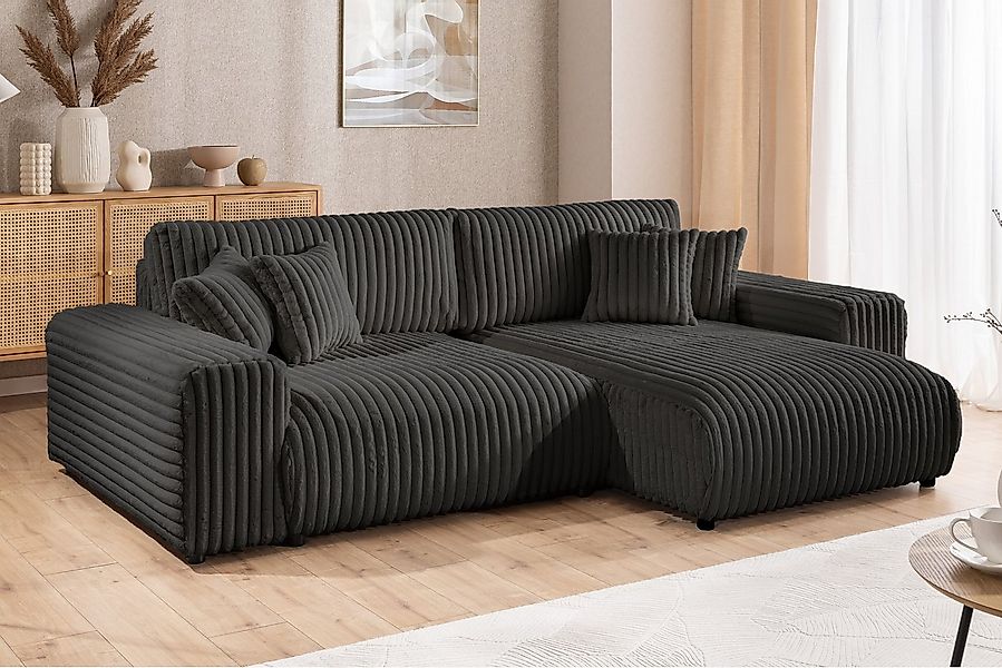 S-Style Möbel Ecksofa Mollis mit Schlaffunktion und Bettkasten aus Plüschco günstig online kaufen