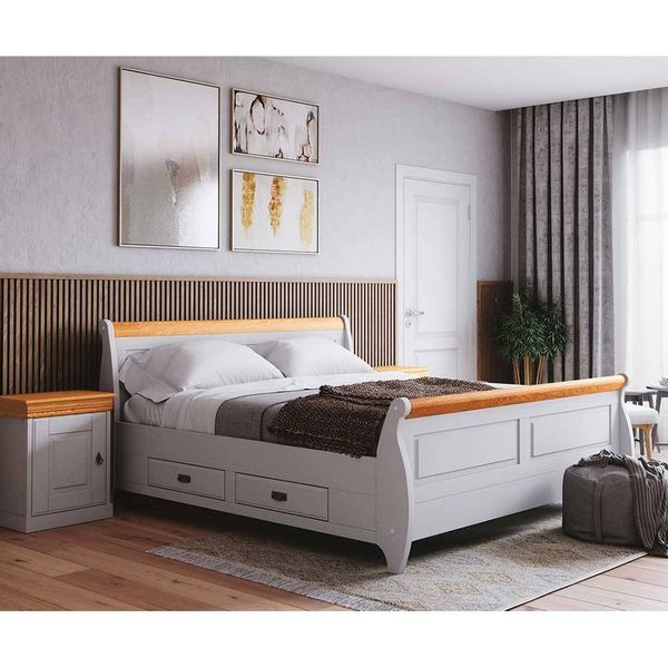Doppelbett Bettgestell aus Kiefer Massivholz im Landhausstil günstig online kaufen