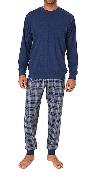 Normann Pyjama Normann Herren Pyjama lang mit Bündchen und karierter Jersey günstig online kaufen