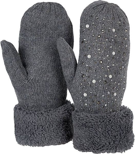 styleBREAKER Fäustlinge Strickhandschuhe Fäustlinge mit Strass und Perlen ( günstig online kaufen