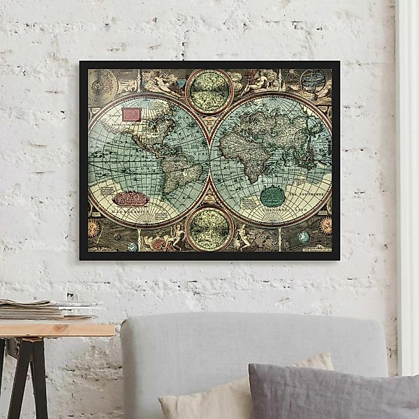 Bild mit Rahmen Stadt-, Land- & Weltkarte - Querformat Die alte Welt günstig online kaufen