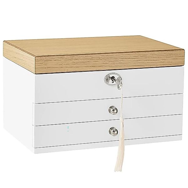 Songmics Schmuckkästchen Anicia mit 3 Ebenen Weiß-Beige günstig online kaufen