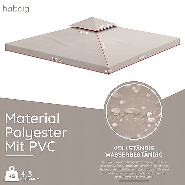 habeig Pavillon-Ersatzdach Pavillondach Ersatzdach 360g/m² PVC günstig online kaufen