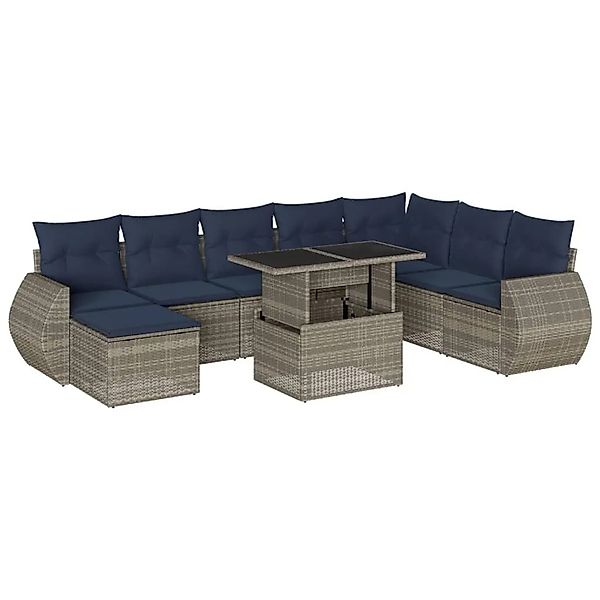 vidaXL 9-Tlg Gartensofa-Set mit Kissen Grau Polyrattan 3268731 günstig online kaufen