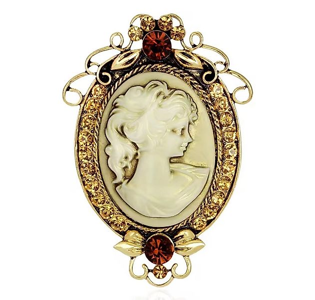 Dark-Desires Brosche Vintage Brosche Cameo goldfarben mit Strass, Damen Bro günstig online kaufen