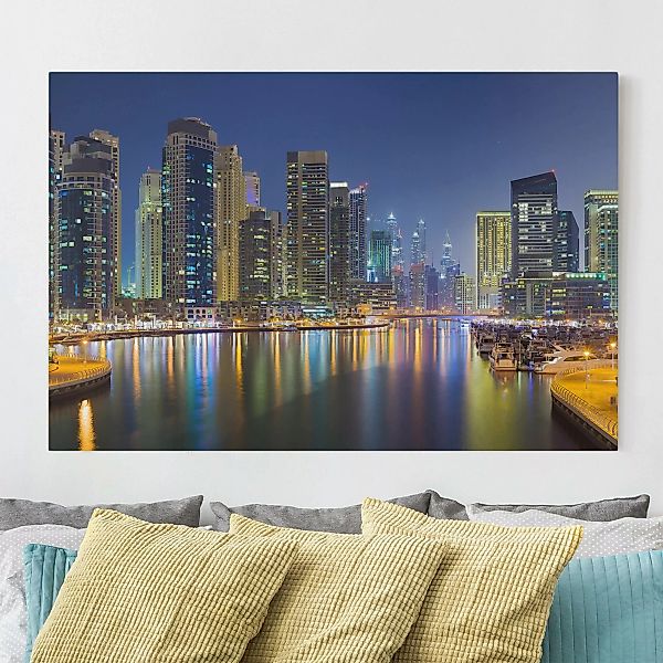 Leinwandbild - Querformat Dubai Nacht Skyline günstig online kaufen