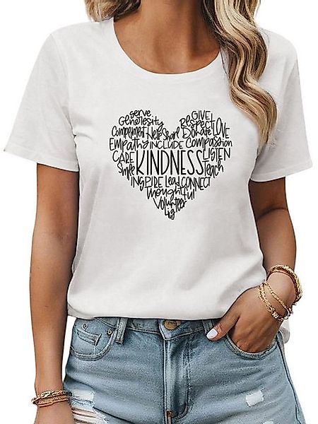 PYL Kurzarmbluse Damen Bequemes Sommer Kurzarmbluse Locker Liebe Print-Shir günstig online kaufen