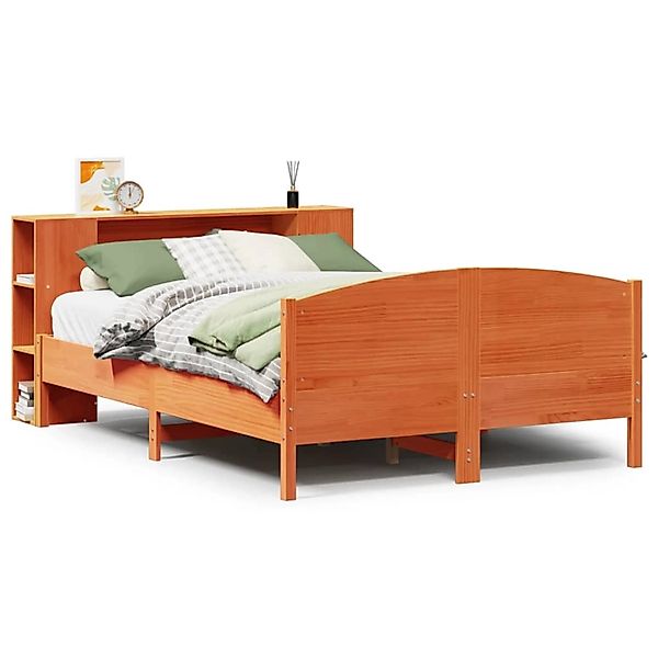 vidaXL Massivholzbett mit Regal ohne Matratze Wachsbraun 140x200 cm 3323067 günstig online kaufen