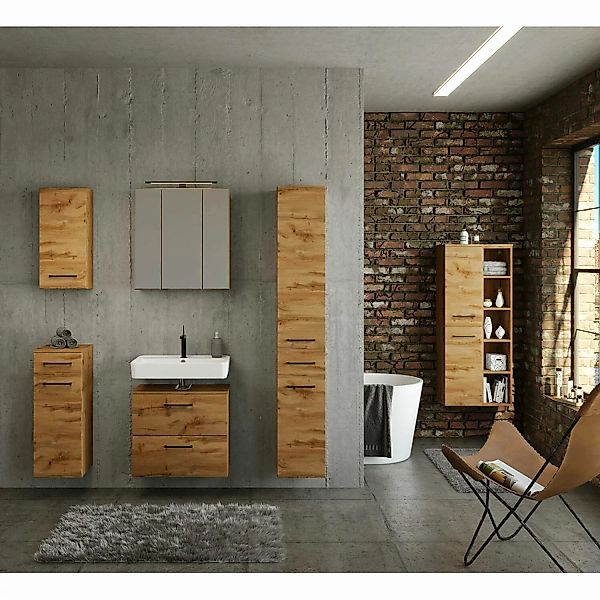 Lomadox Badezimmermöbel Set in Wotan Eiche Nb. im Industrial Style MORISSON günstig online kaufen
