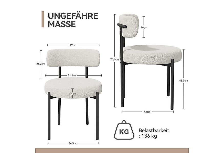 HawthyHome Esszimmerstuhl Teddy Stoff Runde Boucle Stühle Polsterstuhl mit günstig online kaufen