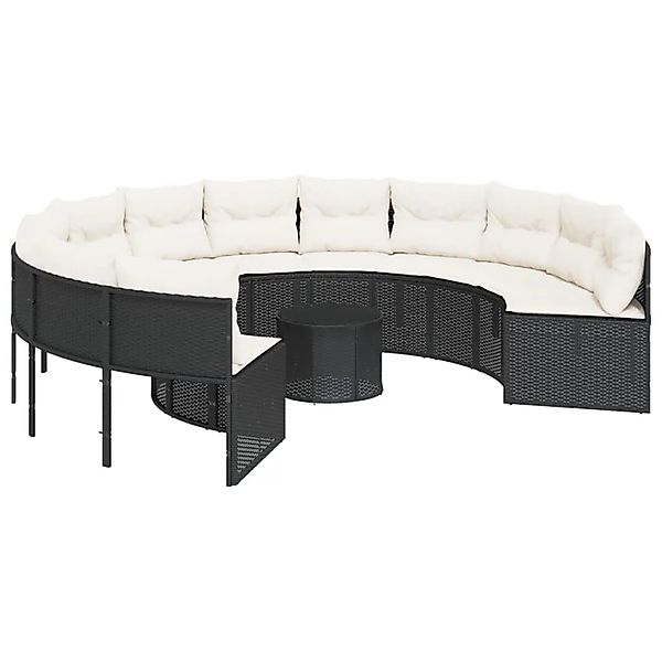 vidaXL Gartensofa mit Tisch und Kissen Rund Schwarz Poly-Rattan 3318544 günstig online kaufen